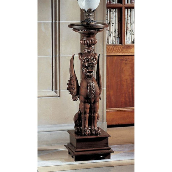 Winged English Griffin Pedestal column carved accents decorative wood European